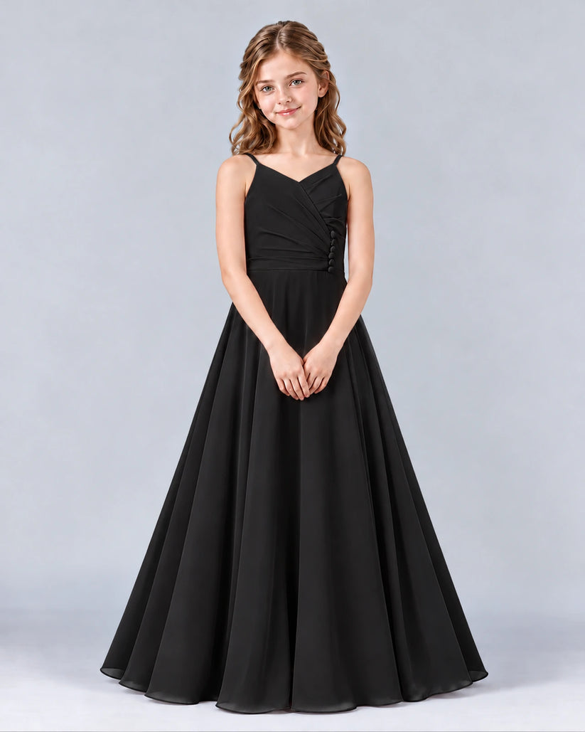 Black A-line Junior Bridesmaid Dress Front