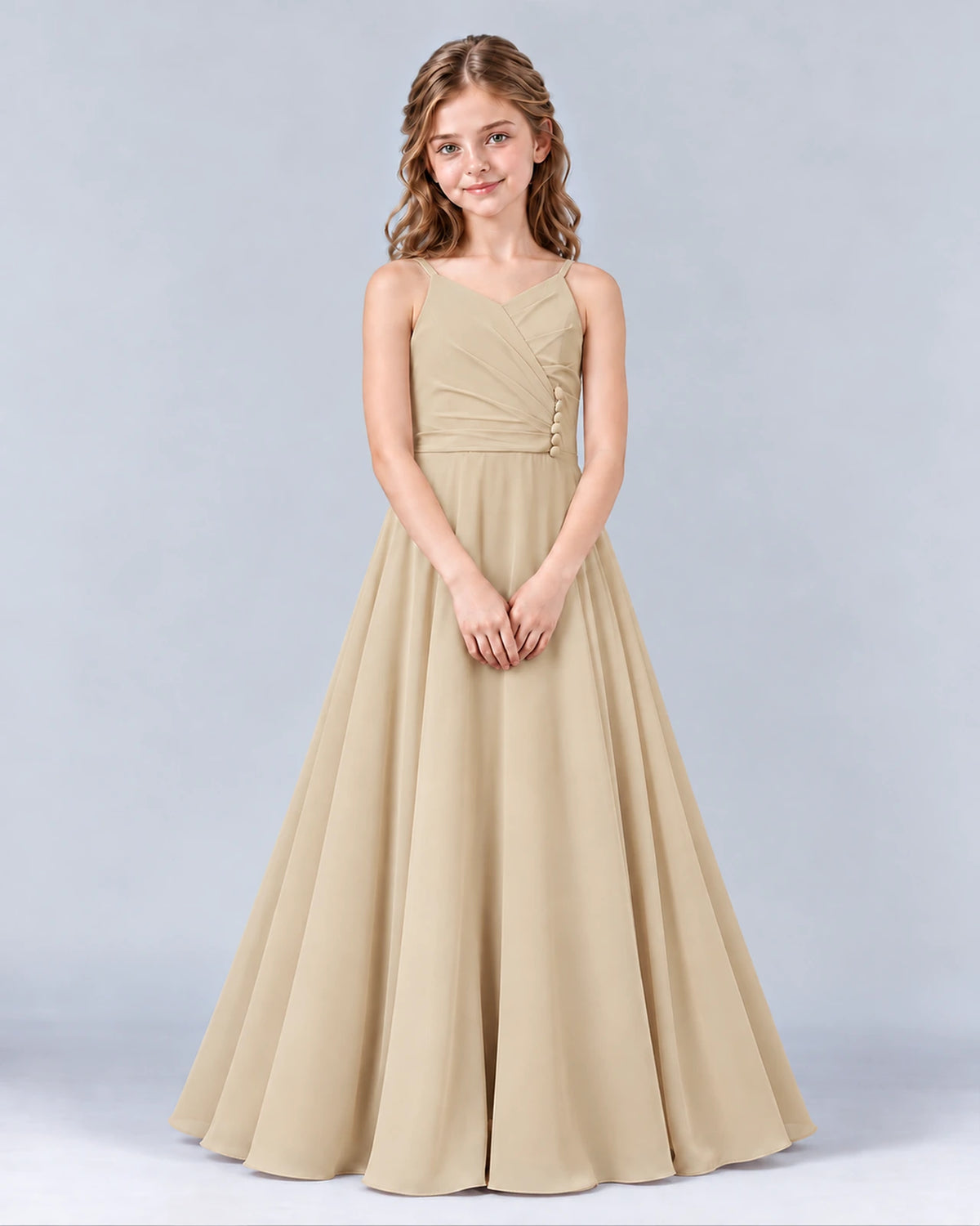 Champagne A-line Junior Bridesmaid Dress Front