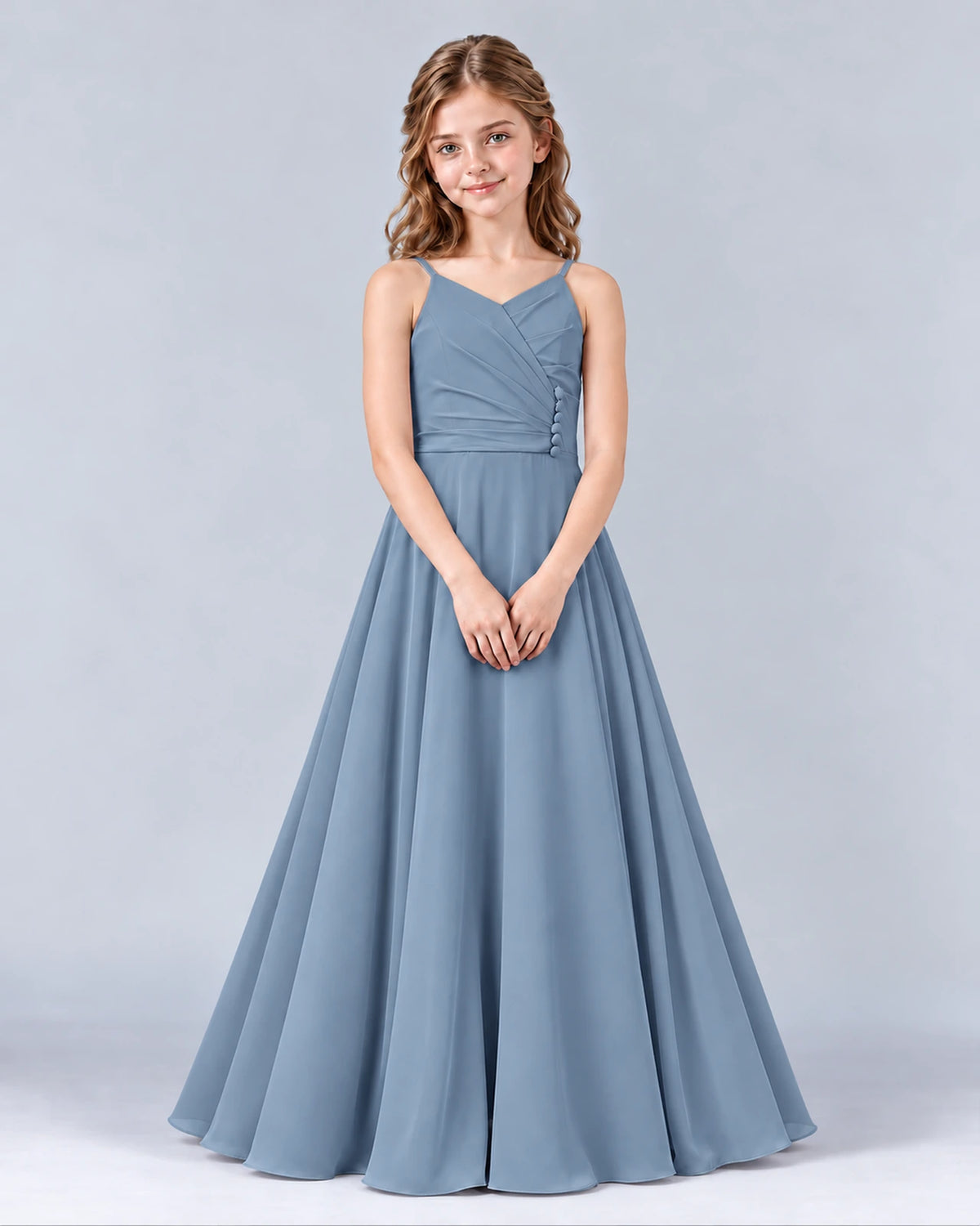 Dusty Blue A-line Junior Bridesmaid Dress Front