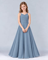 Dusty Blue A-line Junior Bridesmaid Dress Front