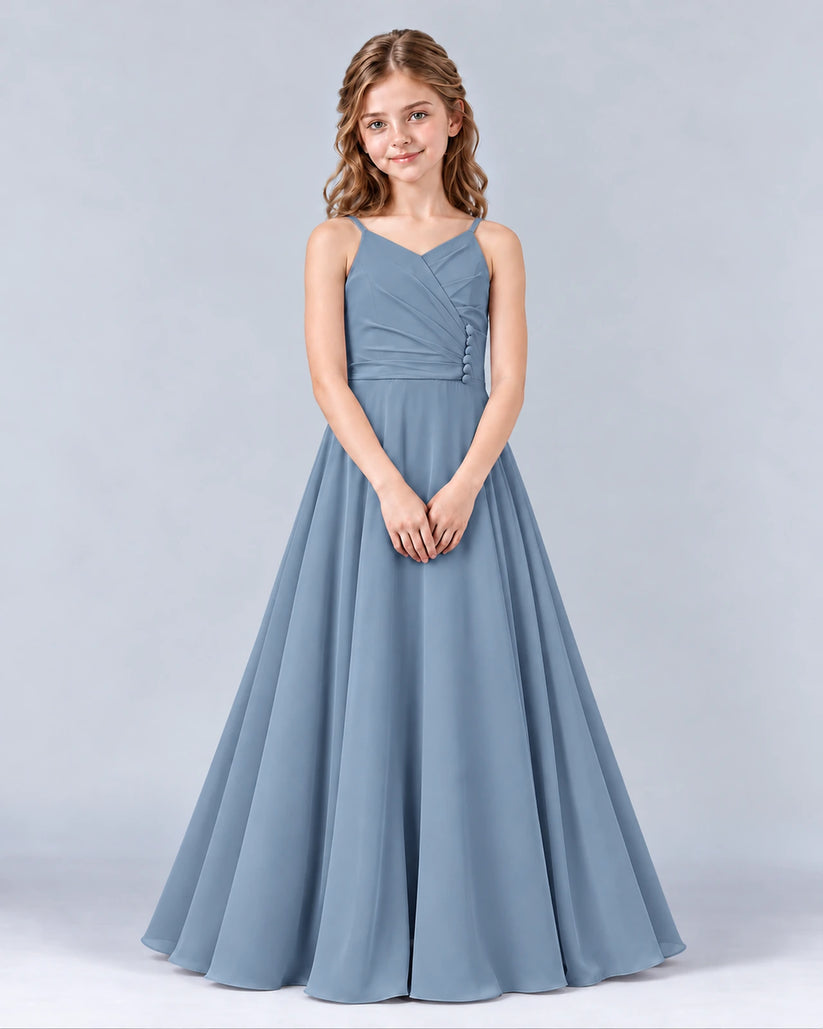 Dusty Blue A-line Junior Bridesmaid Dress Front