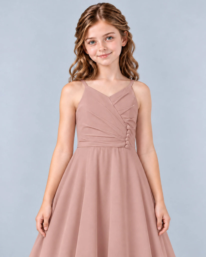 Dusty Rose A-line Junior Bridesmaid Dress Detail