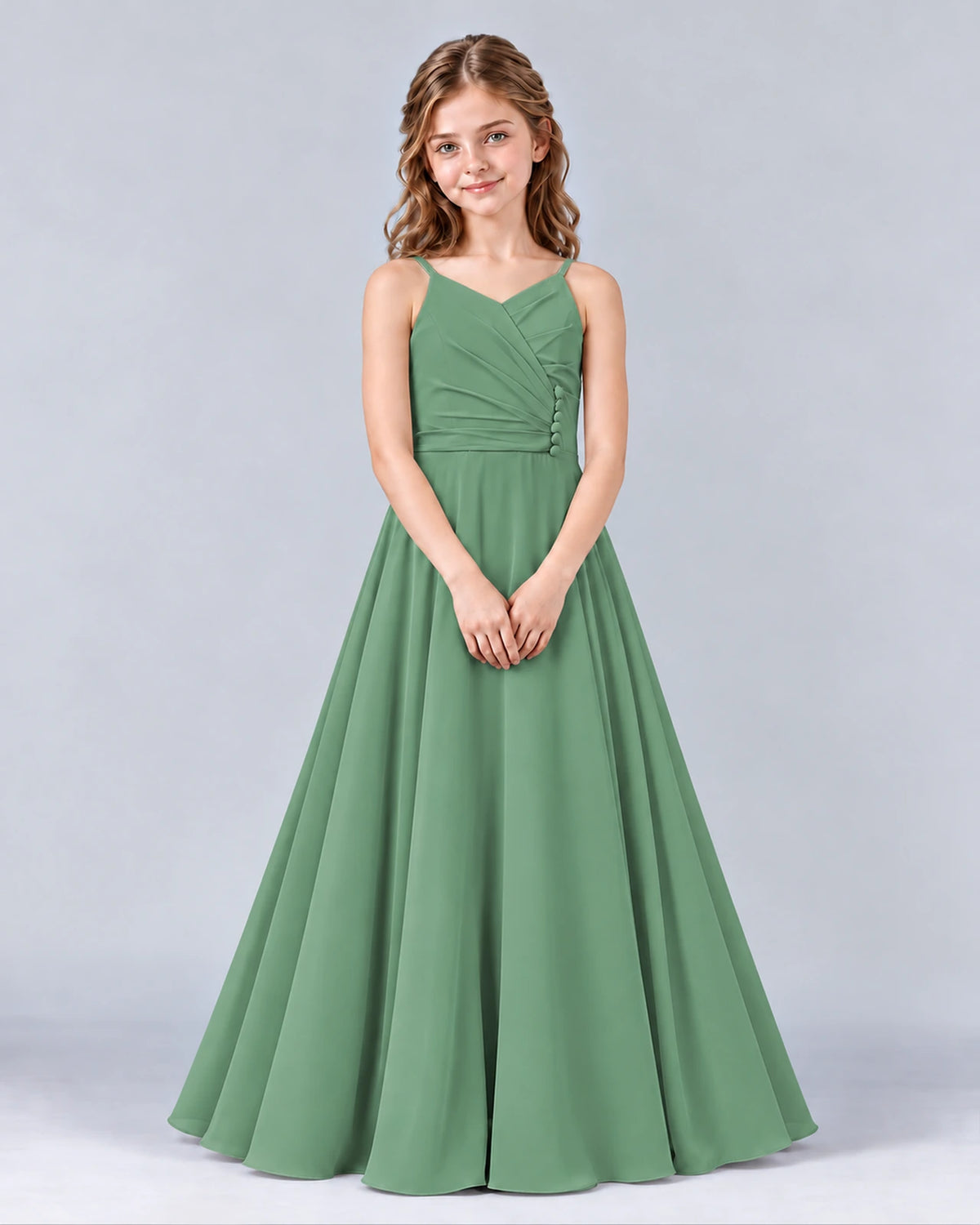 Eucalyptus A-line Junior Bridesmaid Dress Front