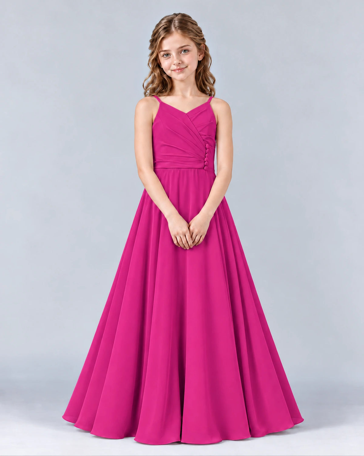 Hot Pink A-line Junior Bridesmaid Dress Front