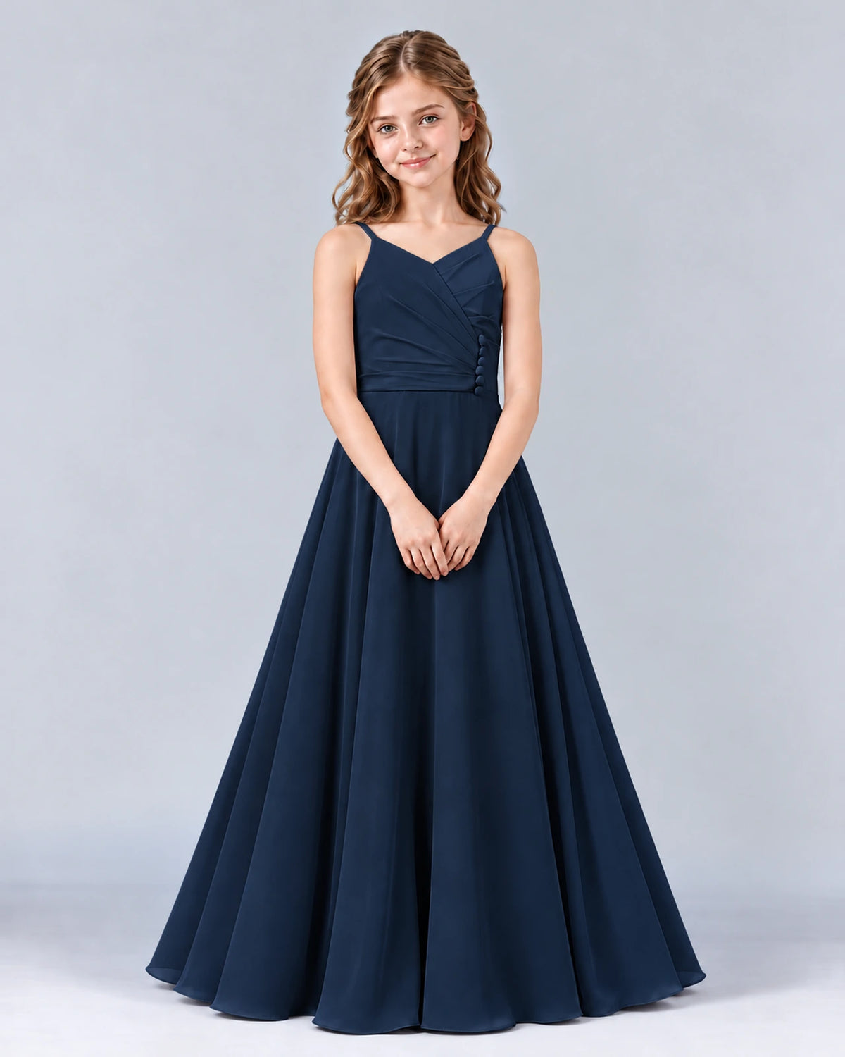 Navy Blue A-line Junior Bridesmaid Dress Front