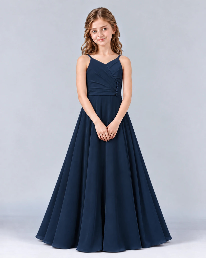 Navy Blue A-line Junior Bridesmaid Dress Front
