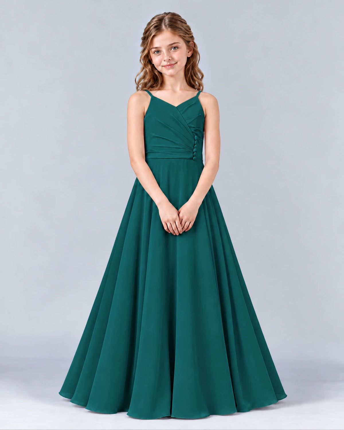 Peacock A-line Junior Bridesmaid Dress Front