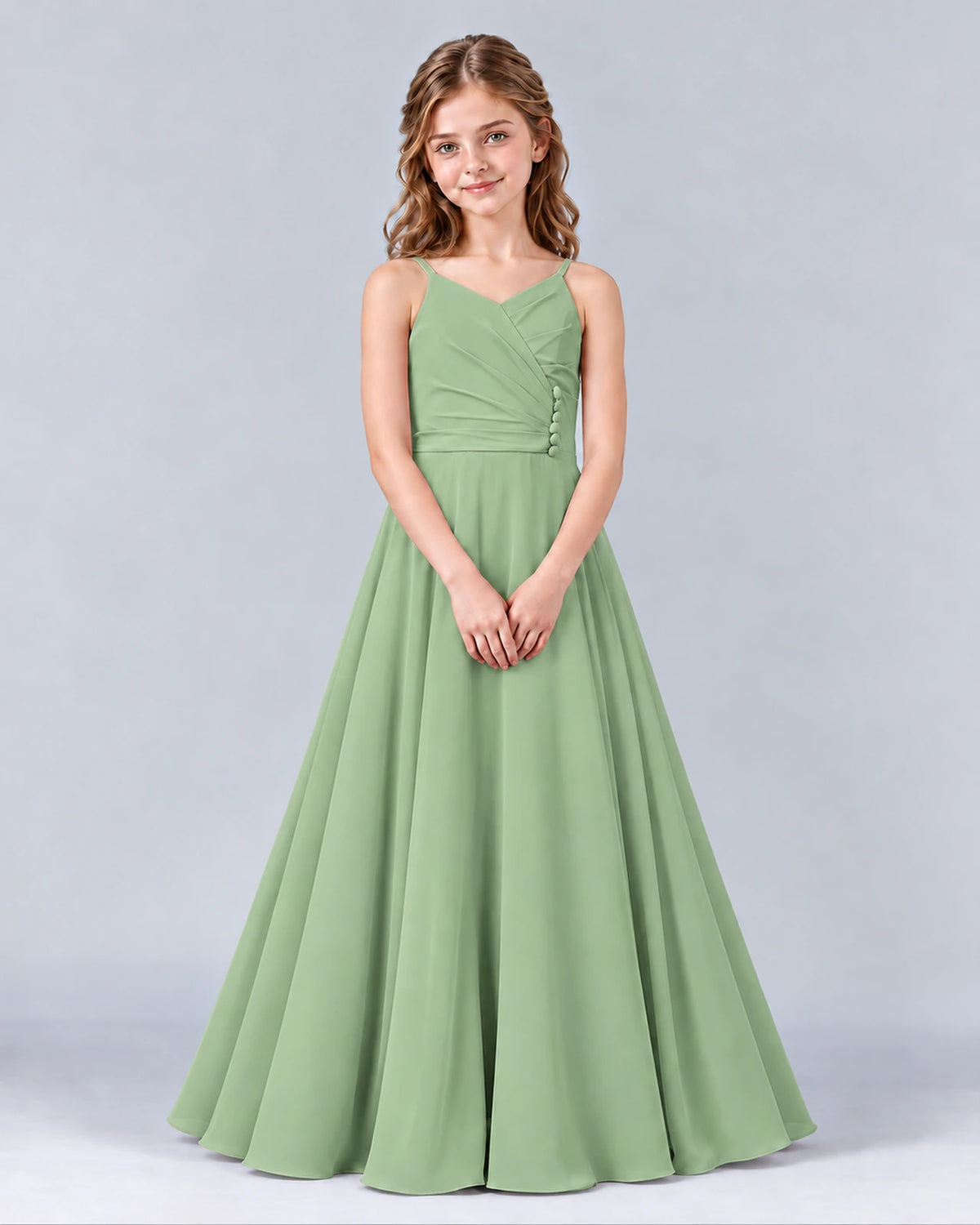 Sage Green A-line Junior Bridesmaid Dress Front