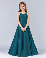 Teal A-line Junior Bridesmaid Dress Front