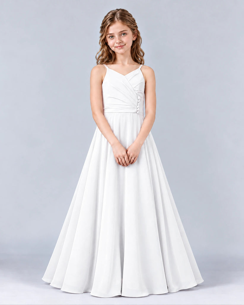 White A-line Junior Bridesmaid Dress Front