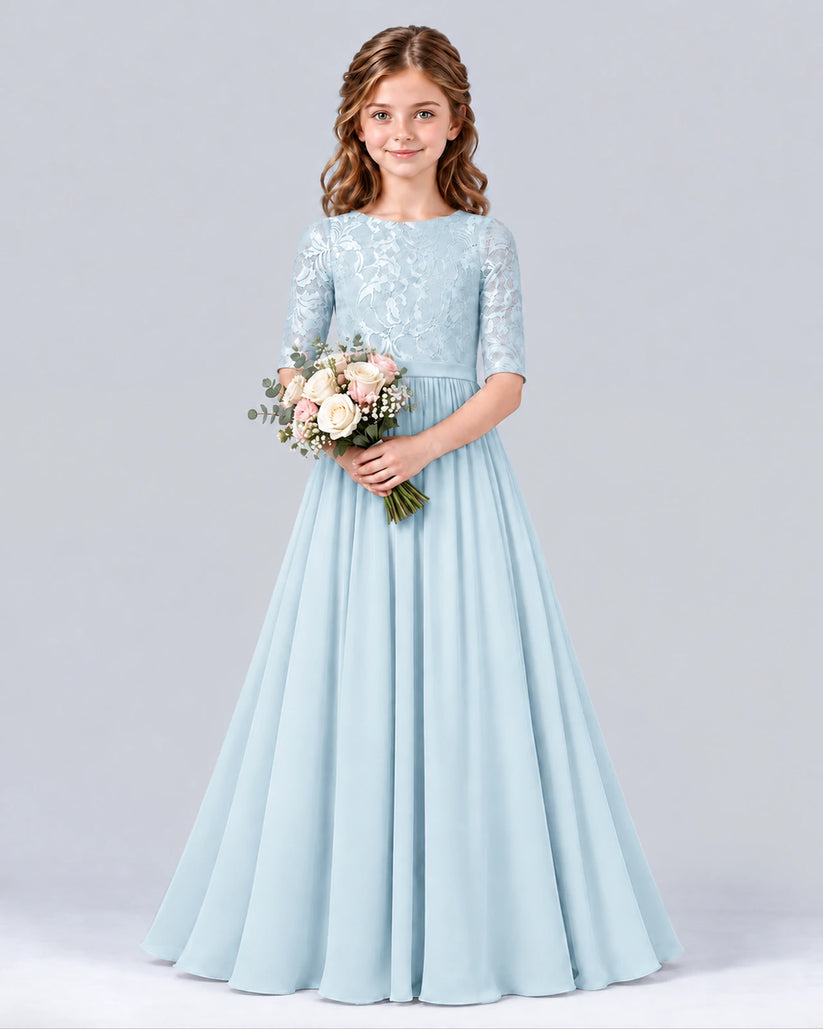 Baby Blue A-line Junior Bridesmaid Dress Front