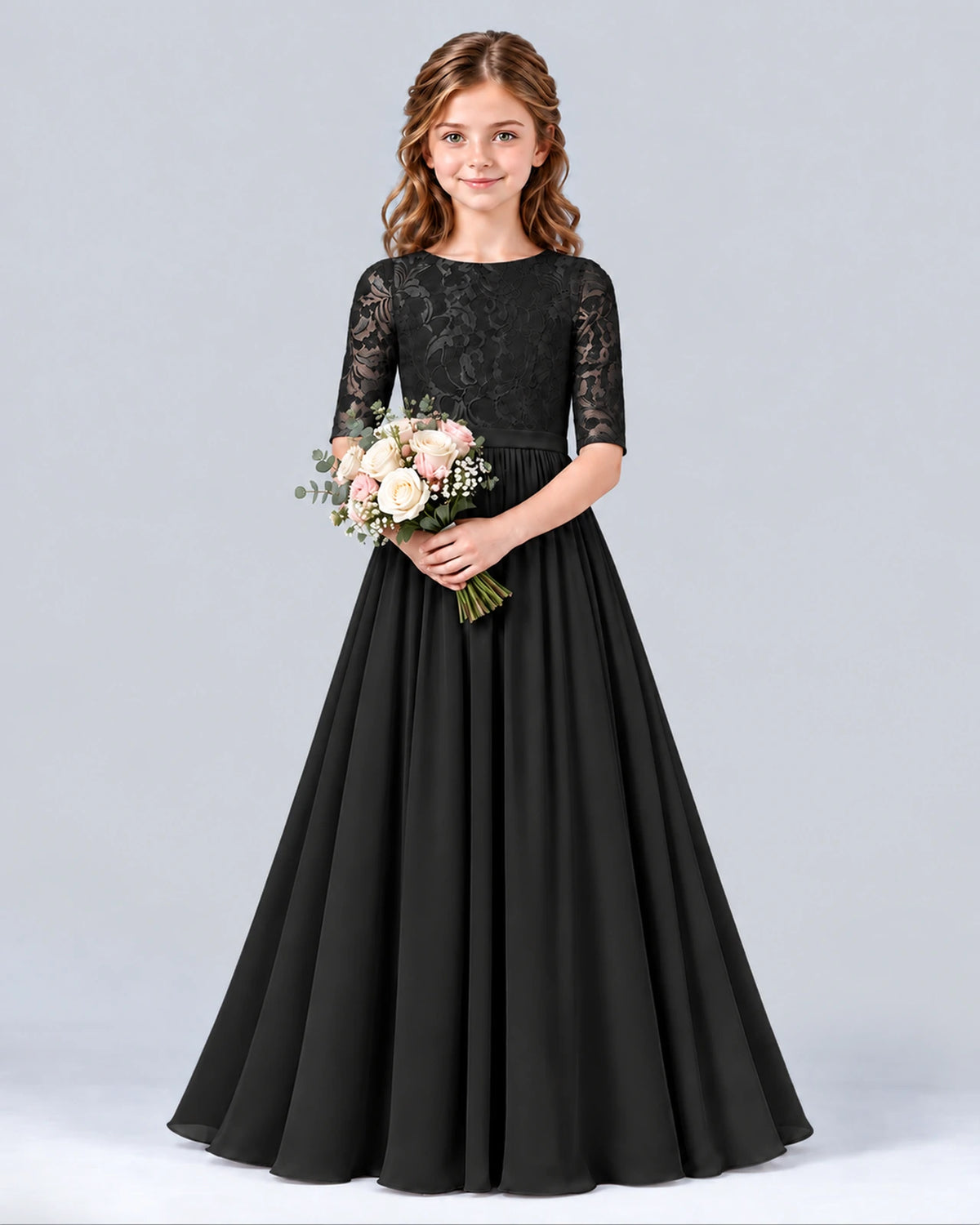 Black A-line Junior Bridesmaid Dress Front