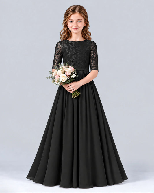 Black A-line Junior Bridesmaid Dress Front