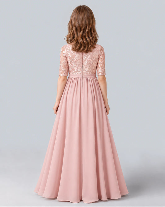 Blush Pink A-line Junior Bridesmaid Dress Back [Shared]