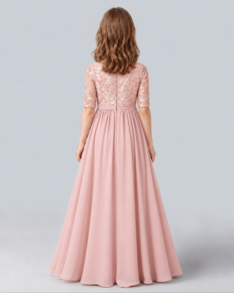 Blush Pink A-line Junior Bridesmaid Dress Back [Shared]