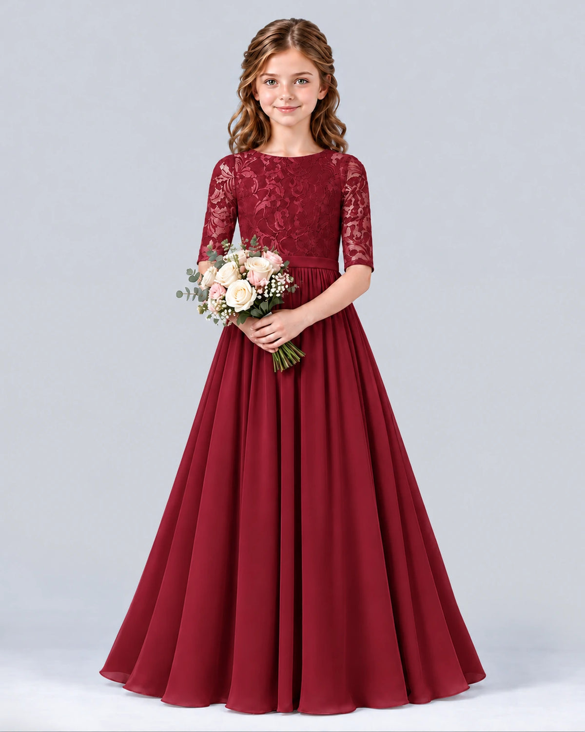 Burgundy A-line Junior Bridesmaid Dress Front