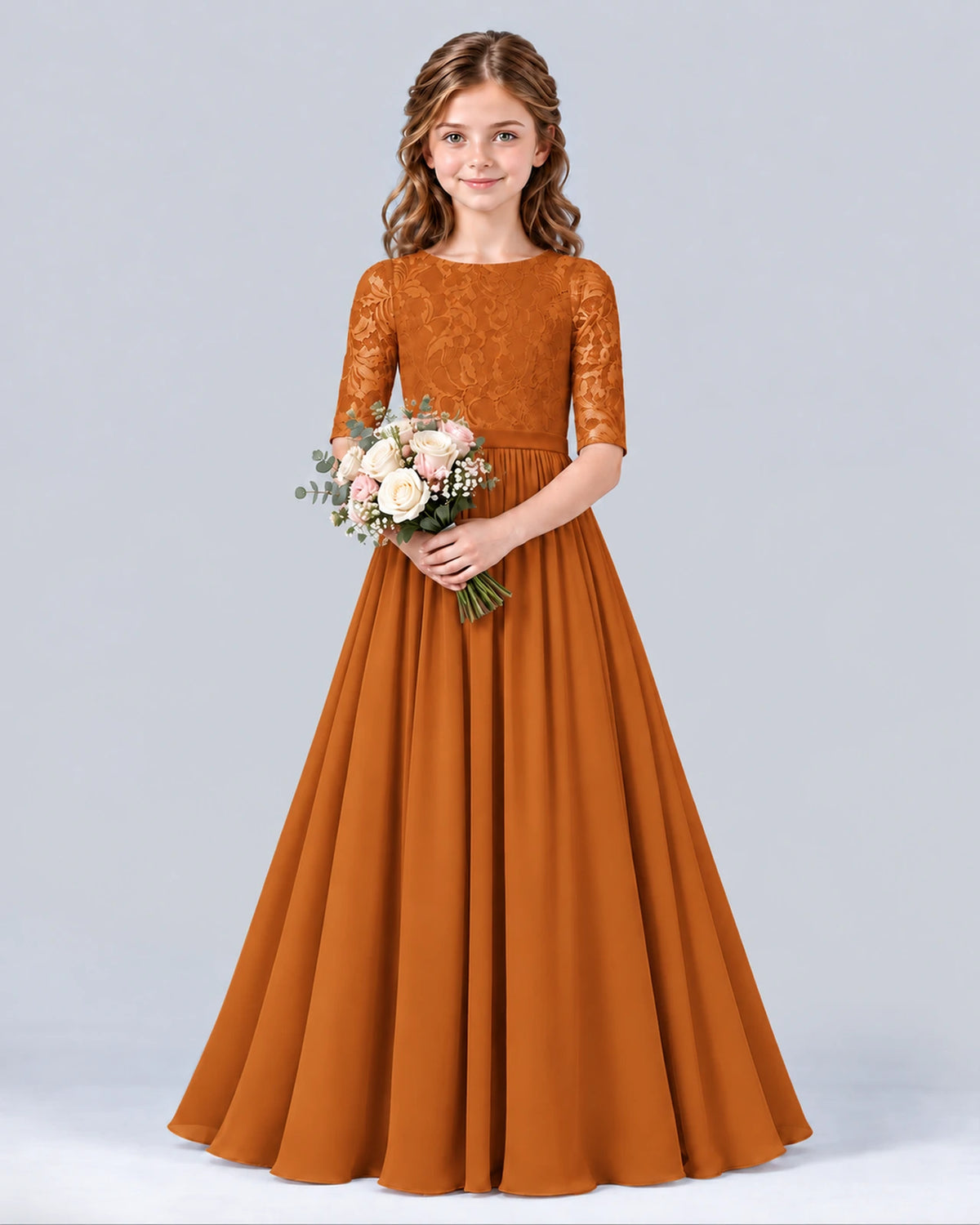 Burnt Orange A-line Junior Bridesmaid Dress Front