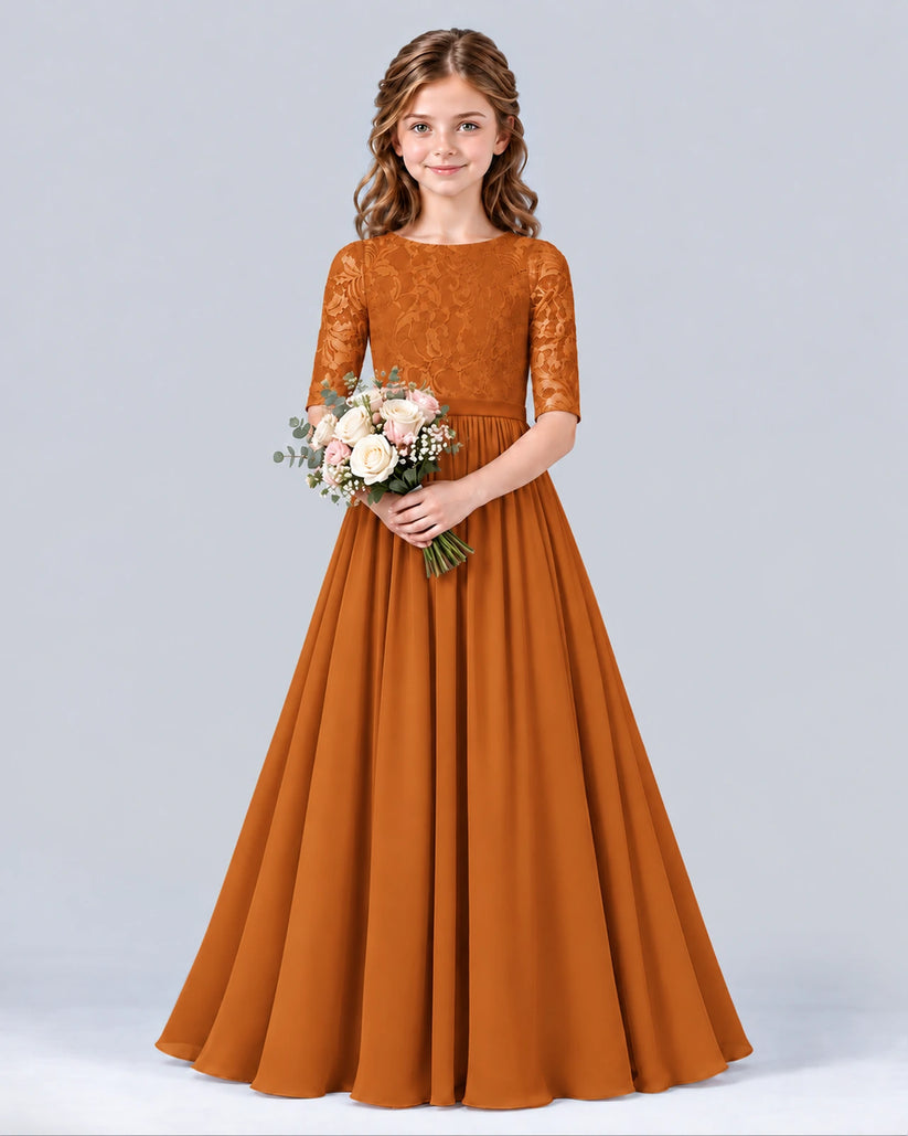 Burnt Orange A-line Junior Bridesmaid Dress Front