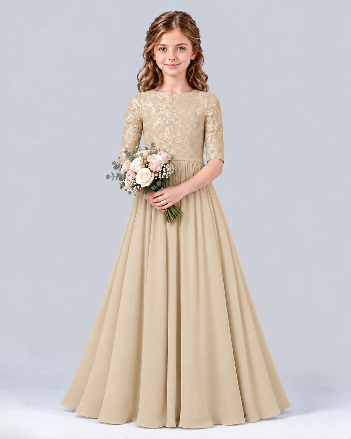 Champagne A-line Junior Bridesmaid Dress Front