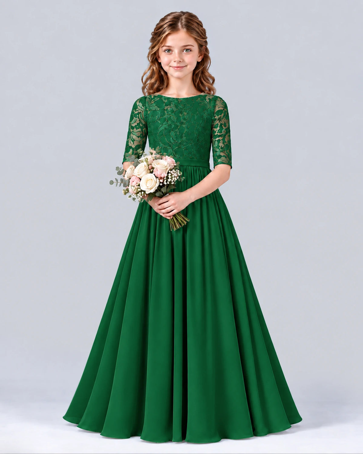 Dark Green A-line Junior Bridesmaid Dress Front