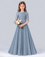 Dusty Blue A-line Junior Bridesmaid Dress Front