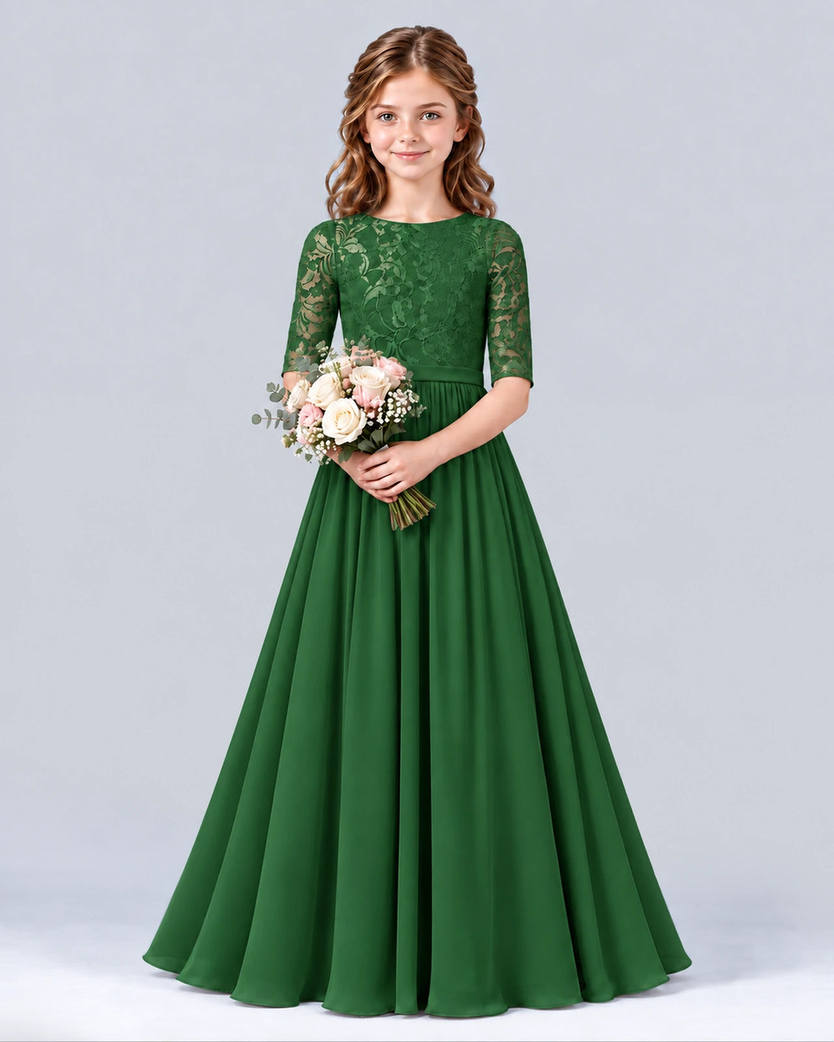 Emerald Green A-line Junior Bridesmaid Dress Front