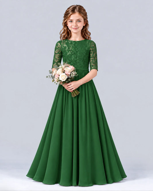 Emerald Green A-line Junior Bridesmaid Dress Front