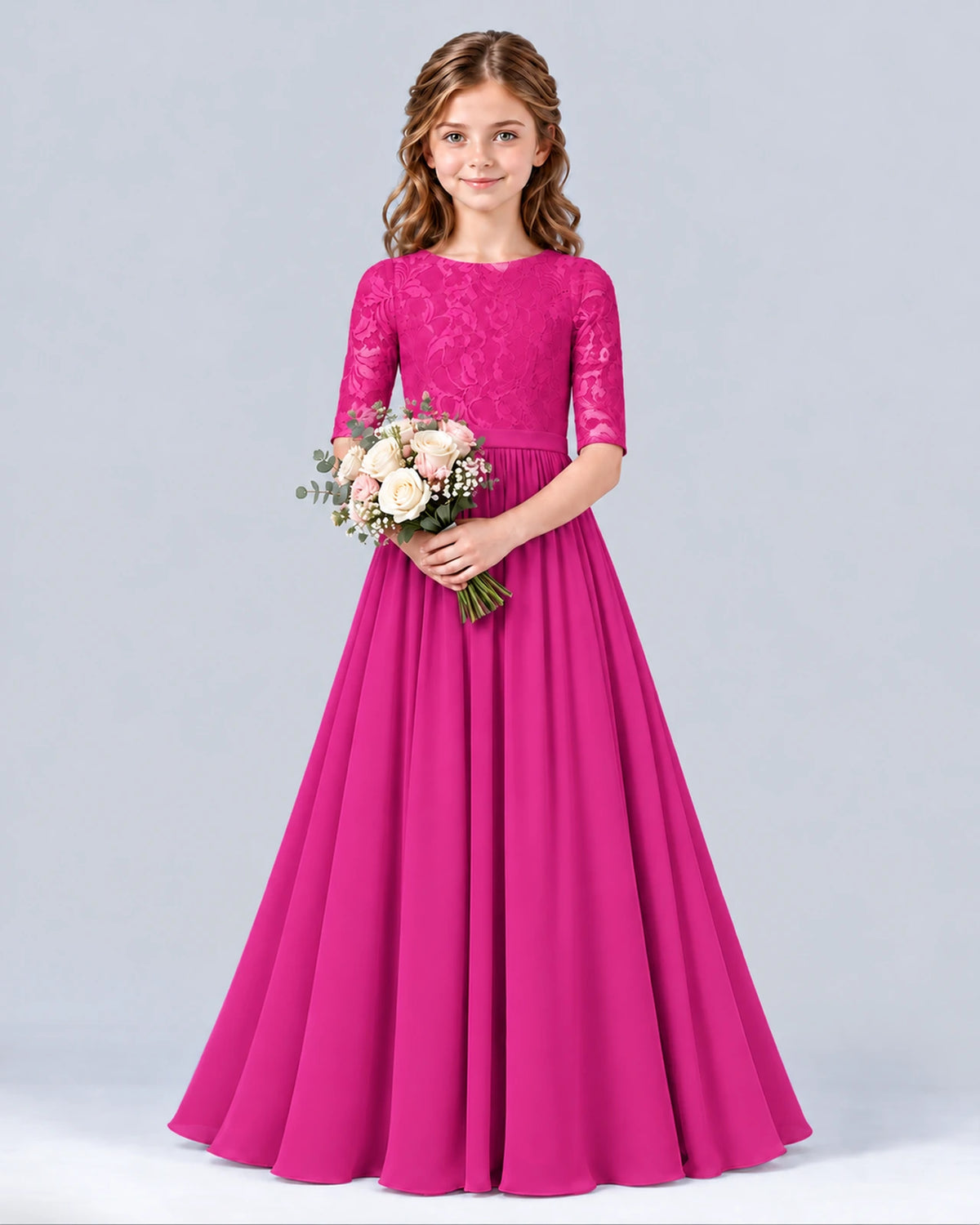 Hot Pink A-line Junior Bridesmaid Dress Front