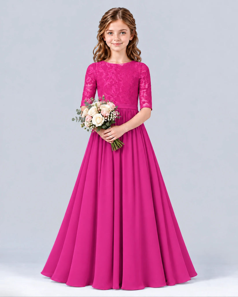 Hot Pink A-line Junior Bridesmaid Dress Front
