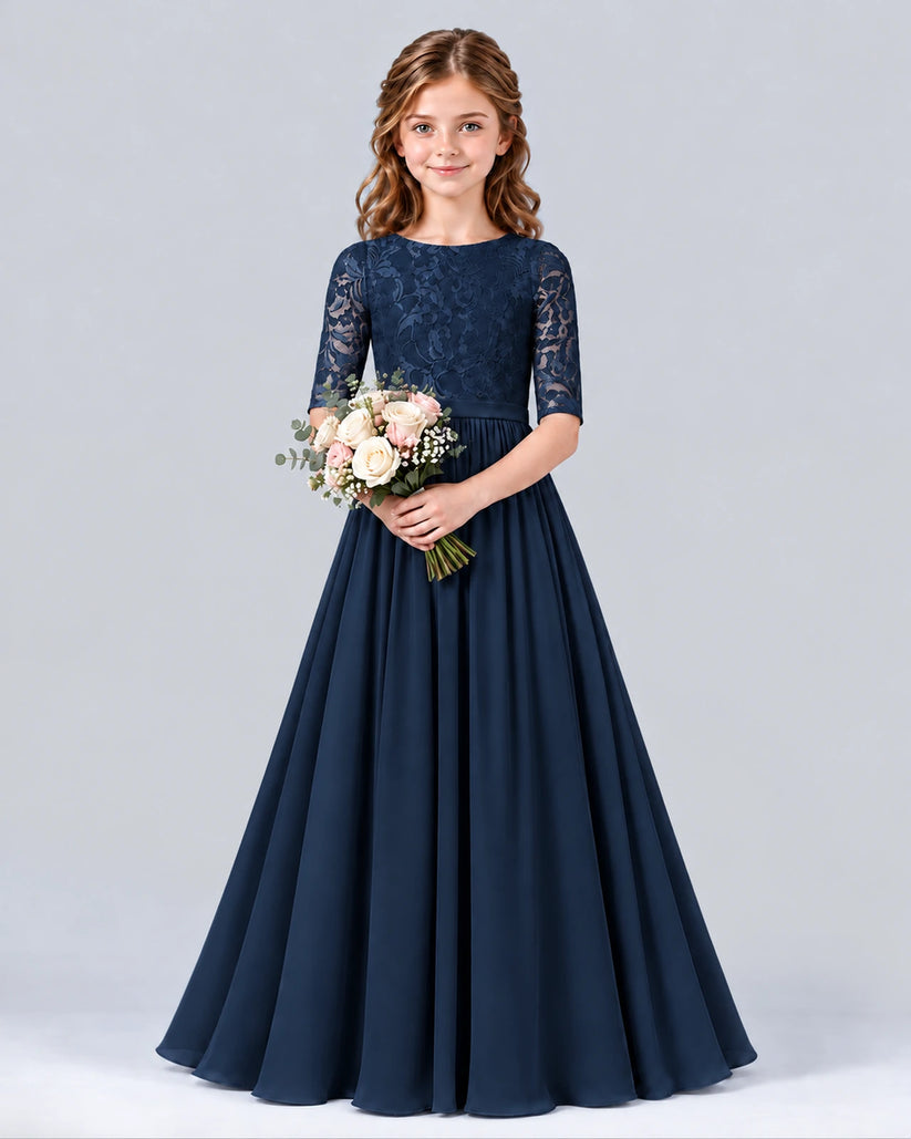 Navy Blue A-line Junior Bridesmaid Dress Front