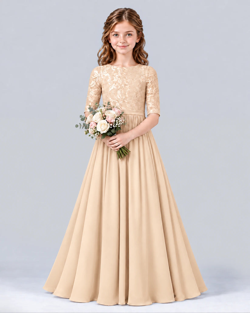 Peach A-line Junior Bridesmaid Dress Front