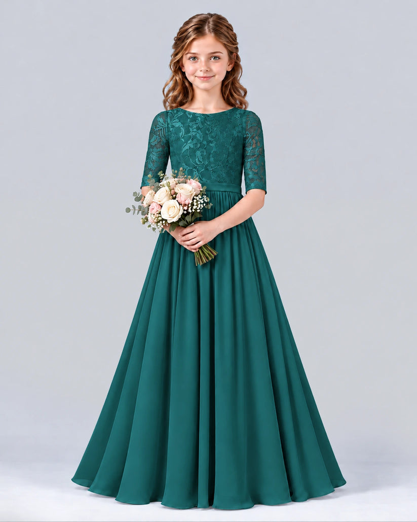 Peacock A-line Junior Bridesmaid Dress Front
