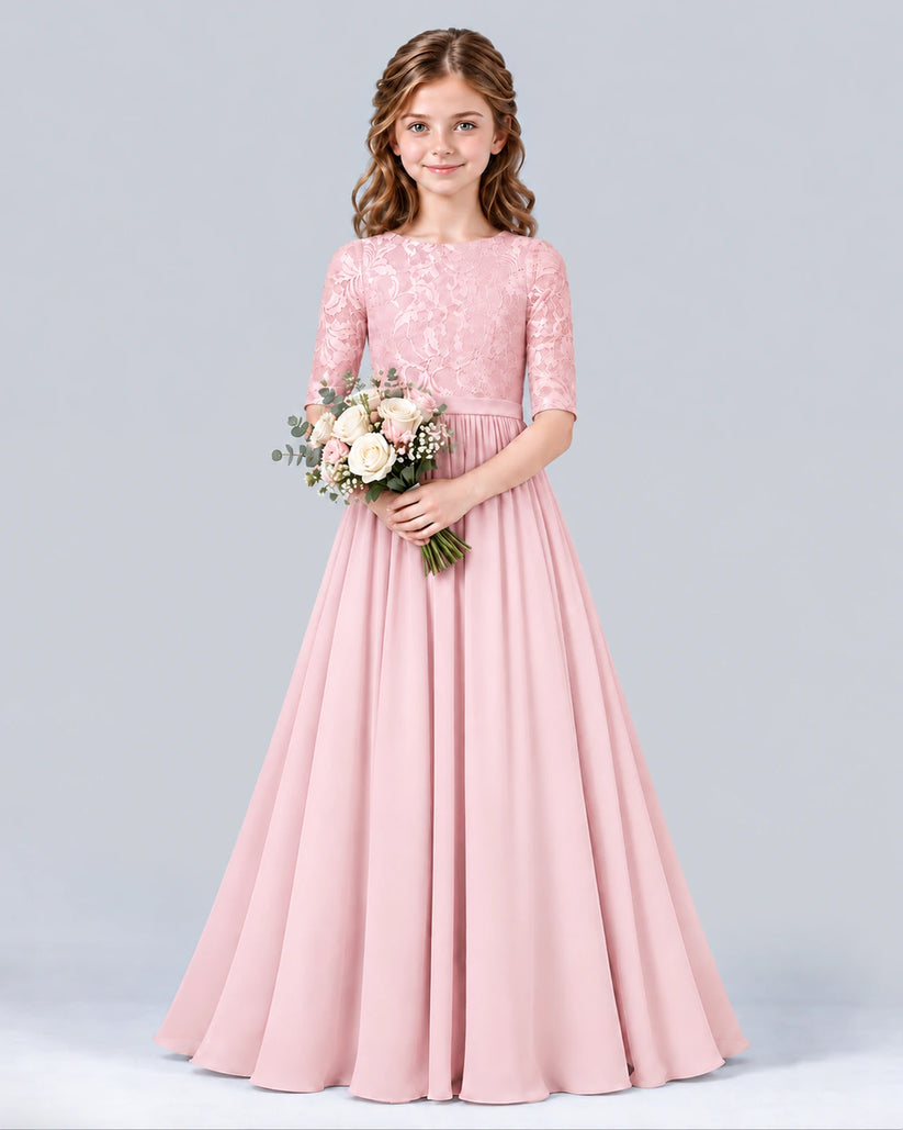 Pink A-line Junior Bridesmaid Dress Front