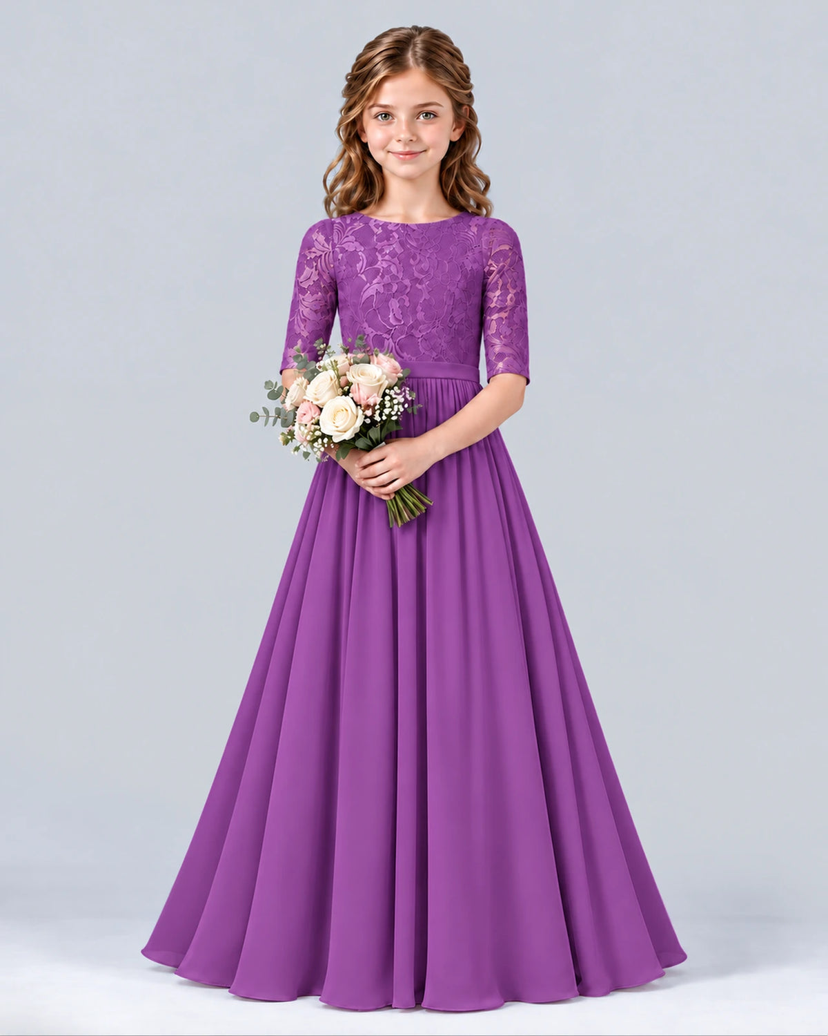 Purple A-line Junior Bridesmaid Dress Front