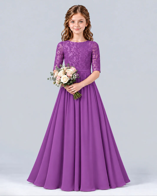 Purple A-line Junior Bridesmaid Dress Front