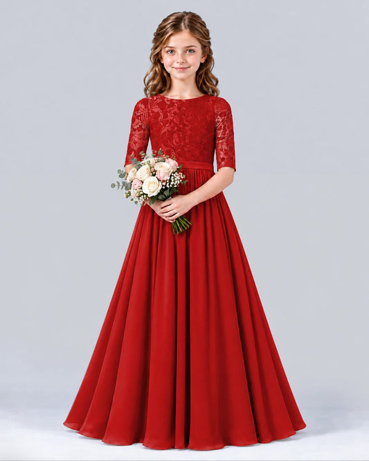 Red A-line Junior Bridesmaid Dress Front