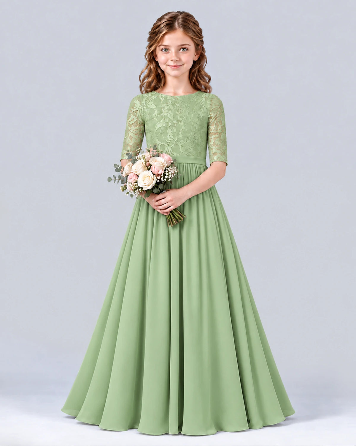 Sage Green A-line Junior Bridesmaid Dress Front