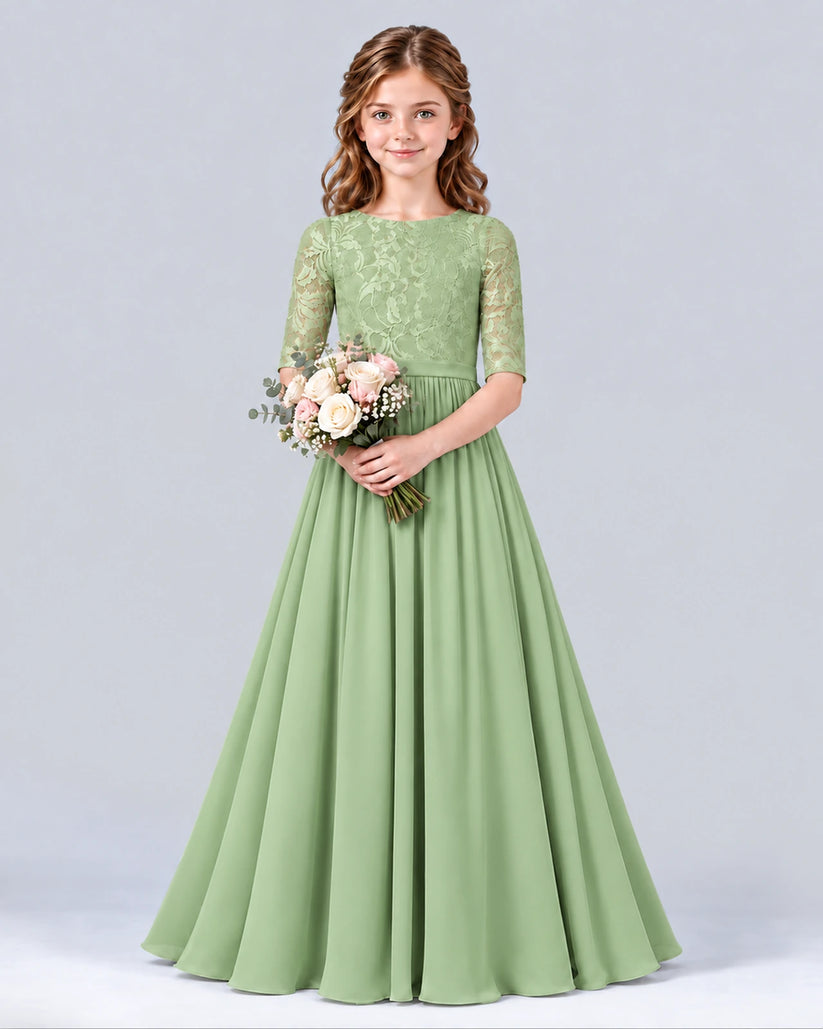 Sage Green A-line Junior Bridesmaid Dress Front