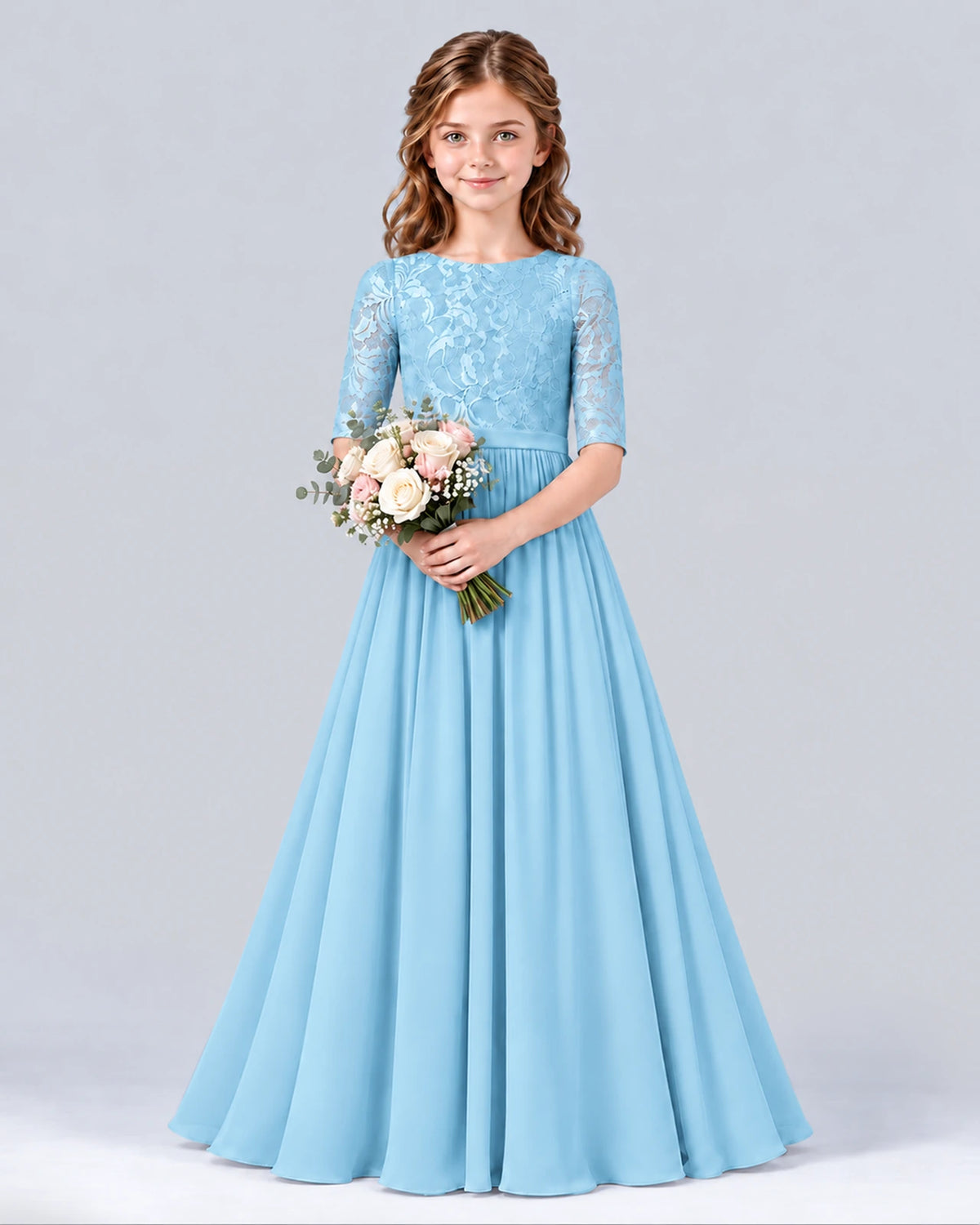 Sky Blue A-line Junior Bridesmaid Dress Front