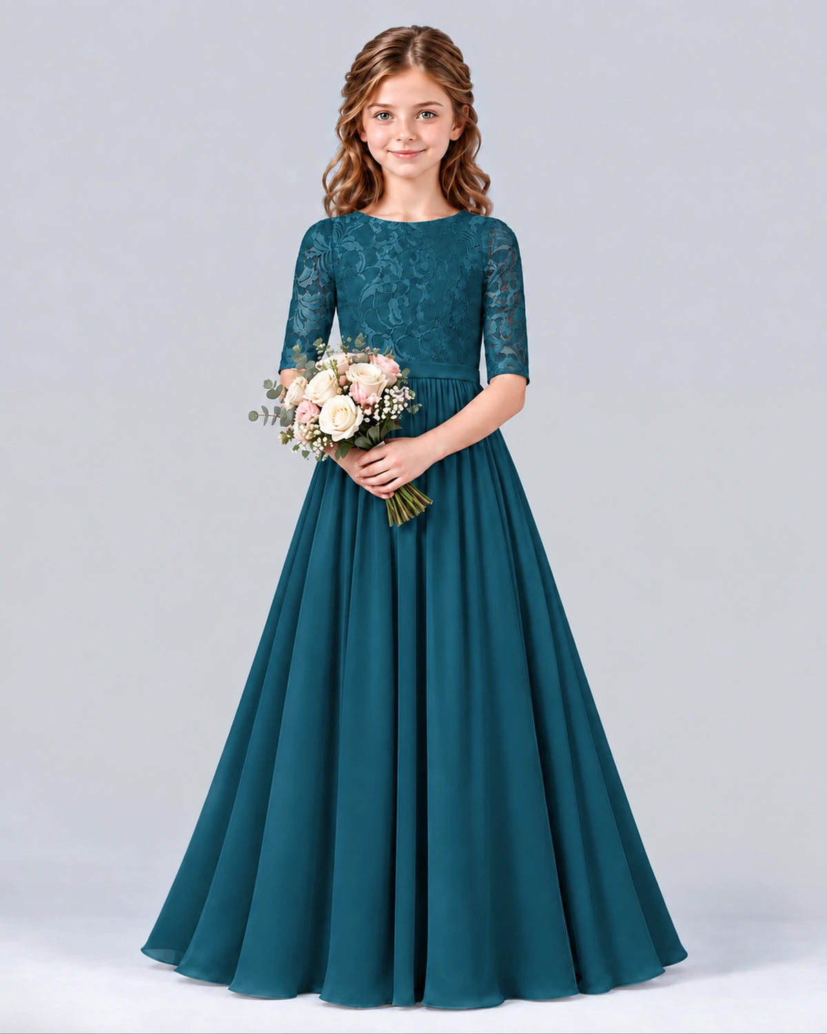 Teal A-line Junior Bridesmaid Dress Front