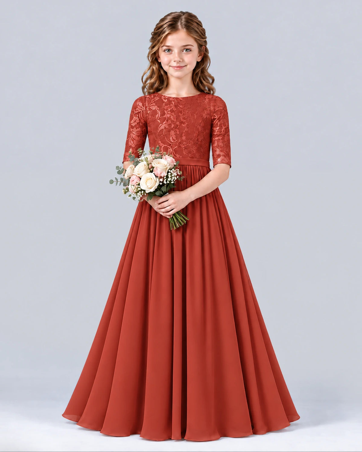 Vermilion A-line Junior Bridesmaid Dress Front
