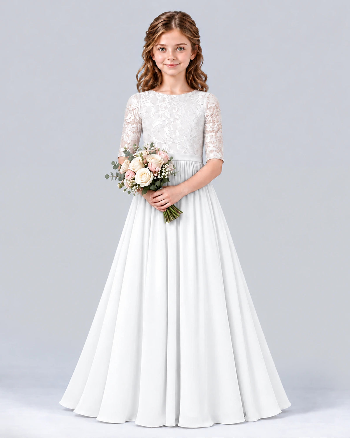 White A-line Junior Bridesmaid Dress Front