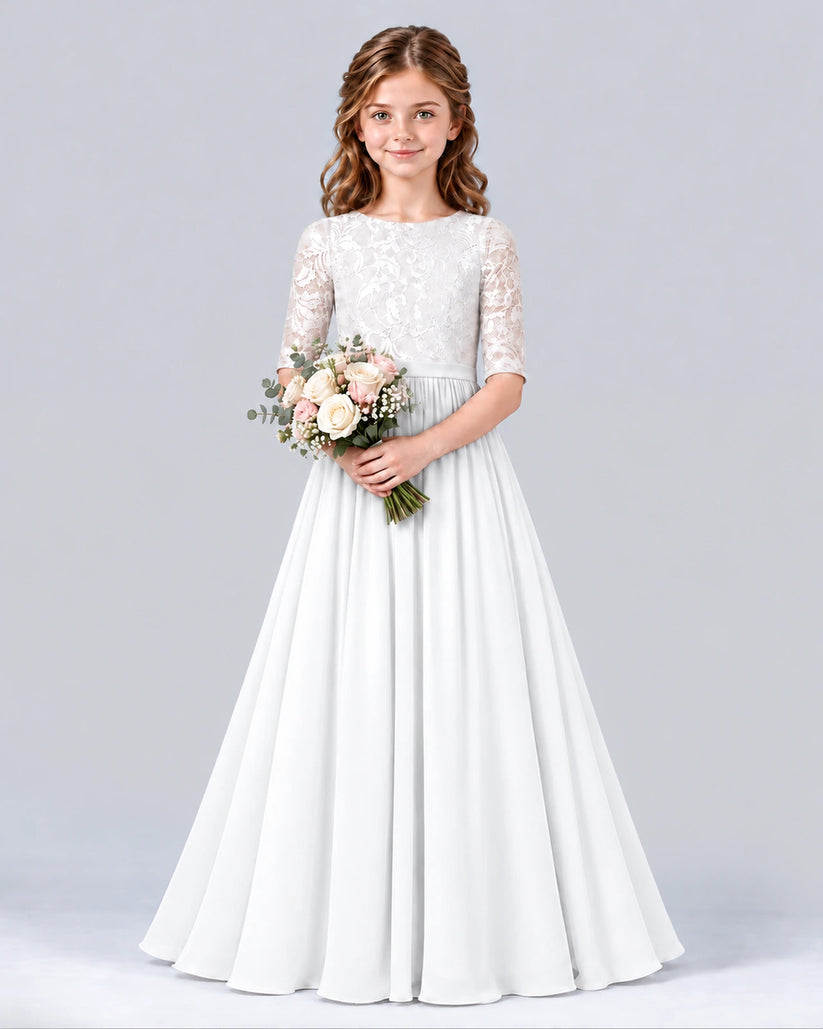 White A-line Junior Bridesmaid Dress Front