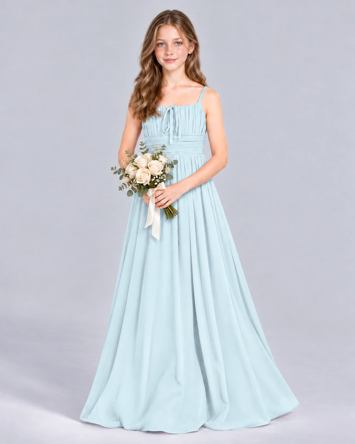 Baby Blue A-line Junior Bridesmaid Dress Front