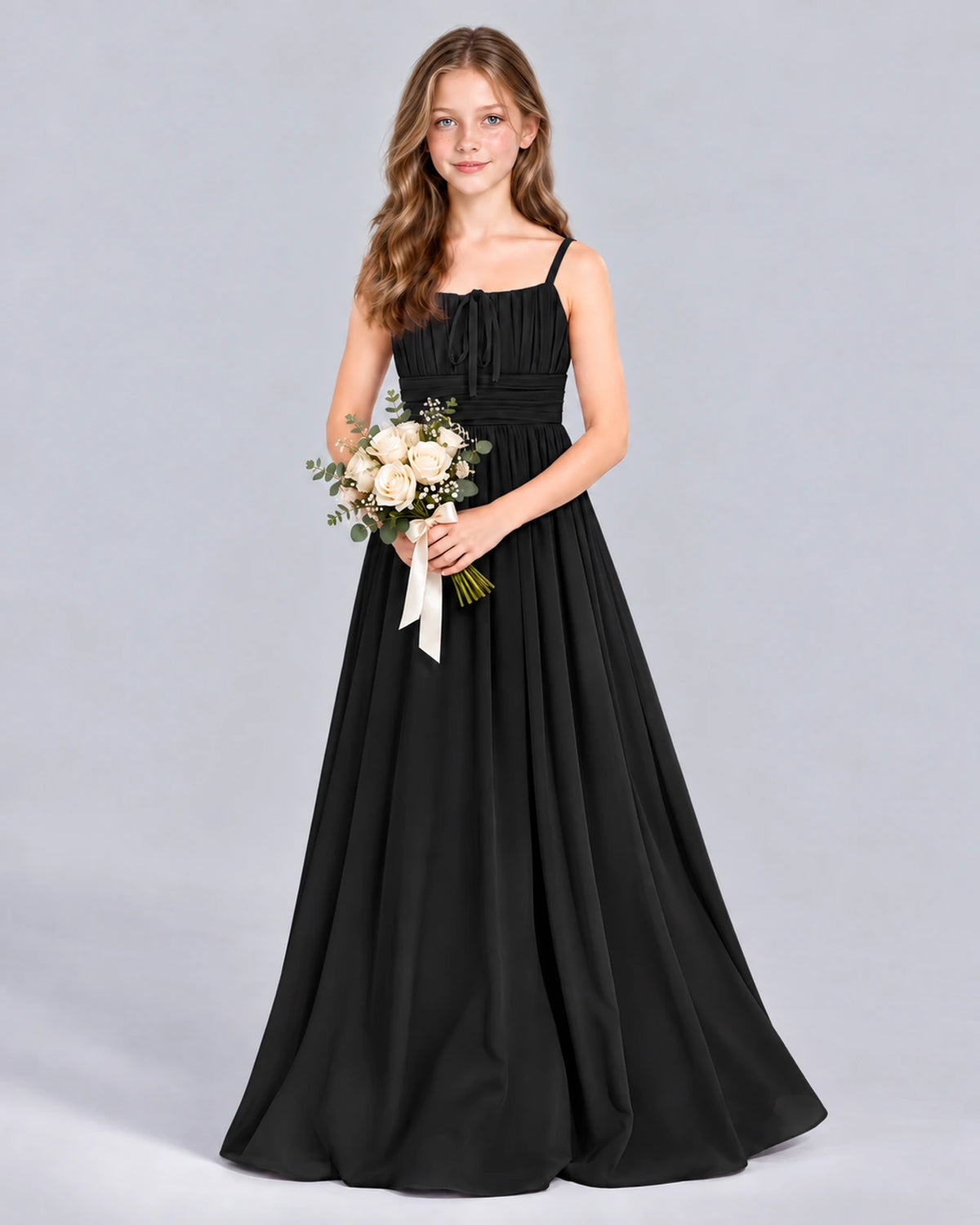 Black A-line Junior Bridesmaid Dress Front