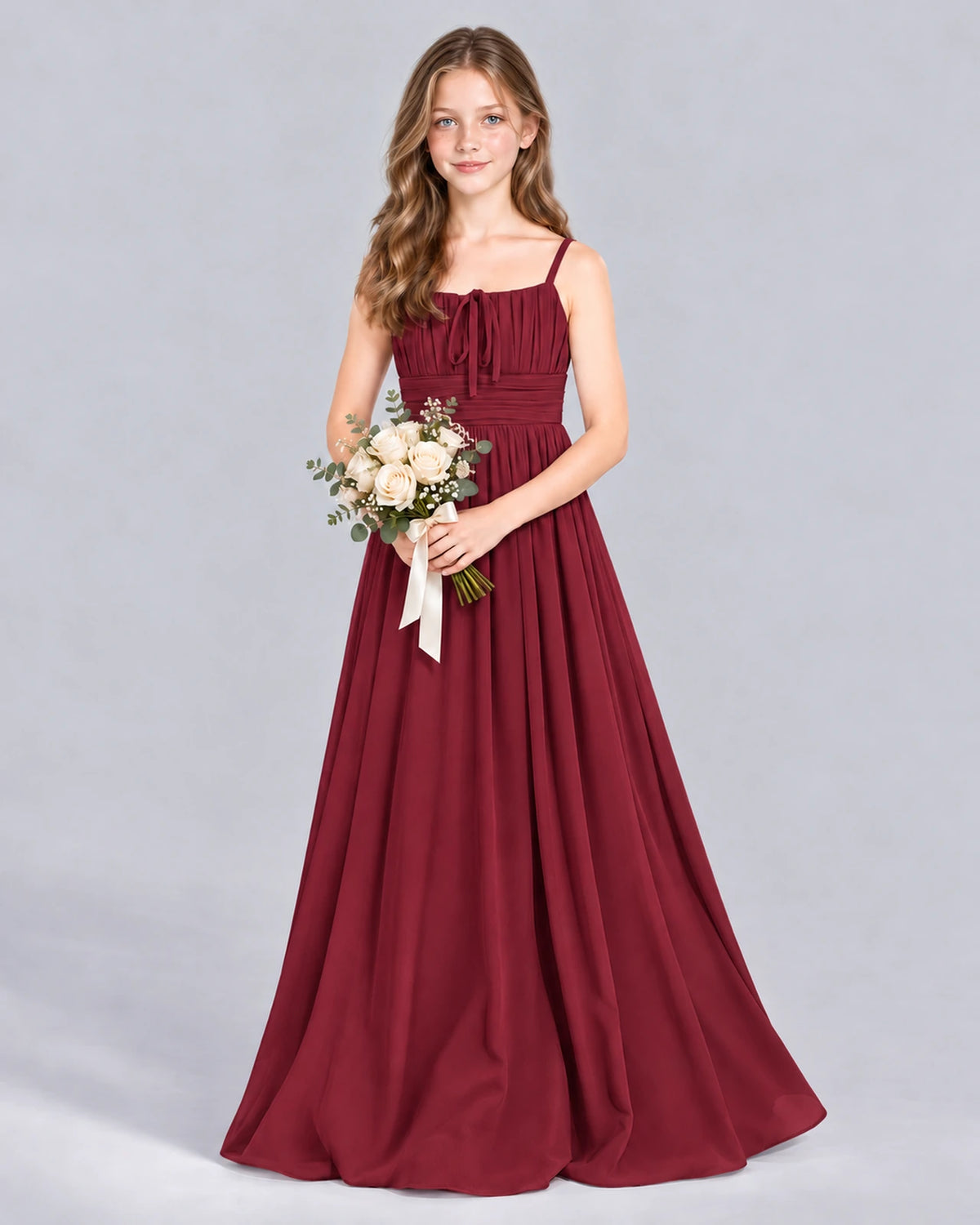 Burgundy A-line Junior Bridesmaid Dress Front