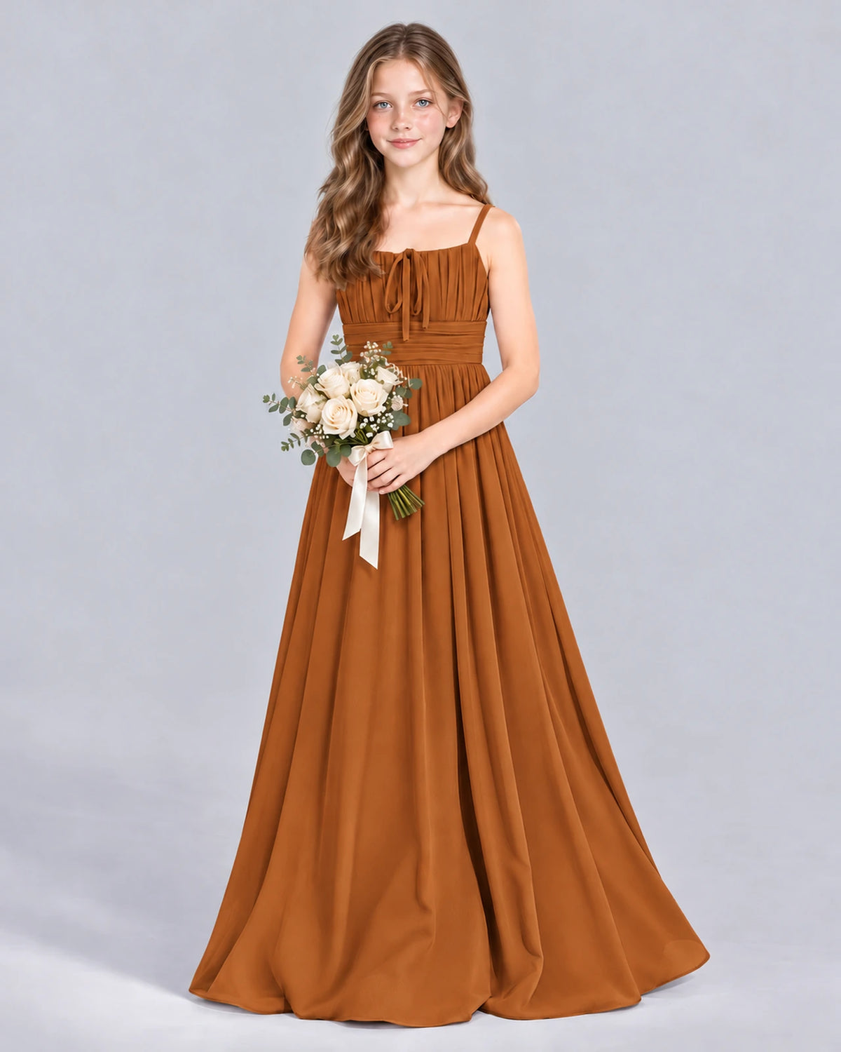 Burnt Orange A-line Junior Bridesmaid Dress Front