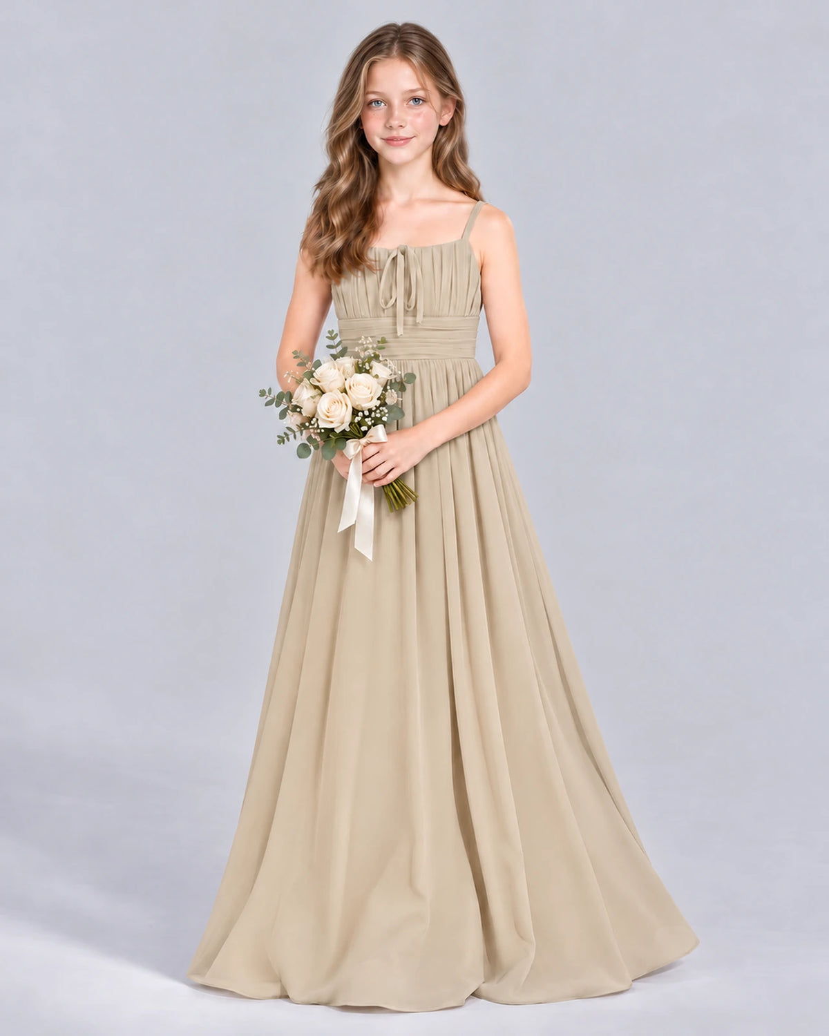 Champagne A-line Junior Bridesmaid Dress Front