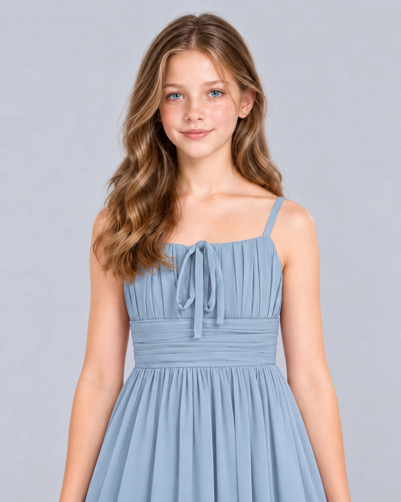 Dusty Blue A-line Junior Bridesmaid Dress Detail [Shared]