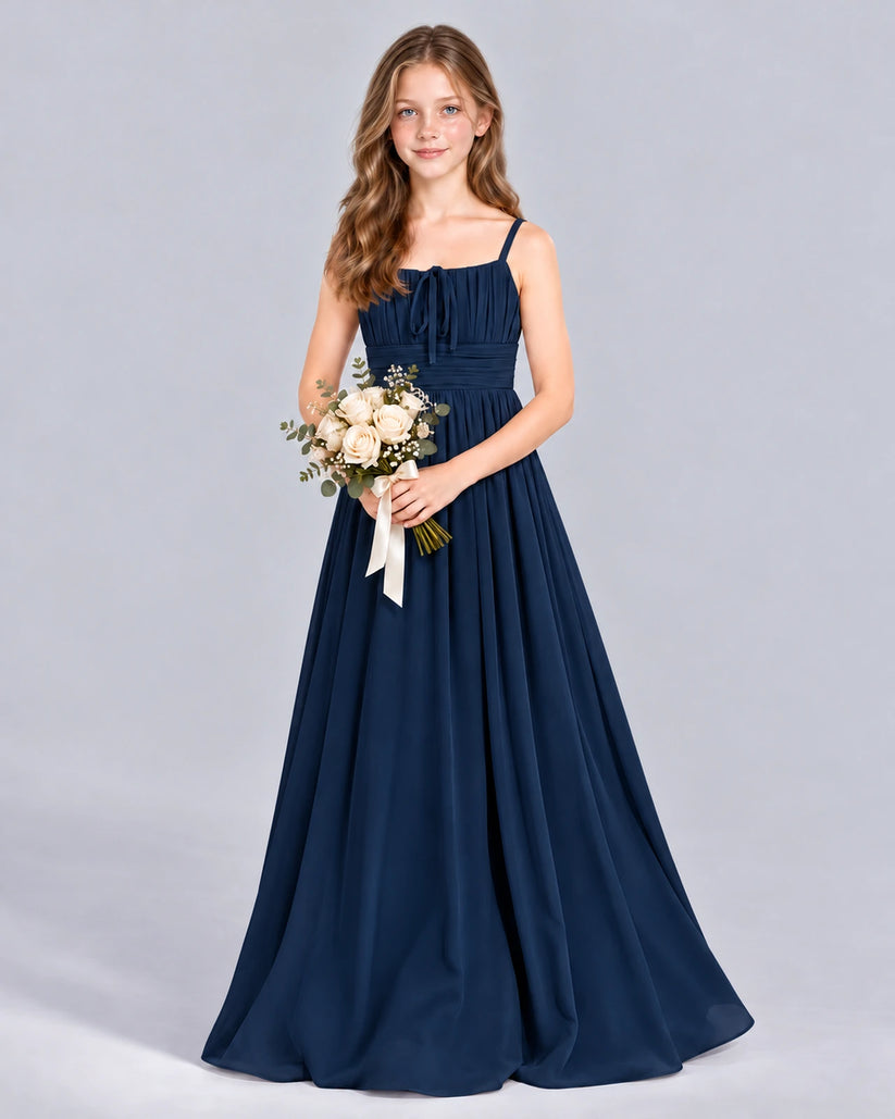 Navy Blue A-line Junior Bridesmaid Dress Front